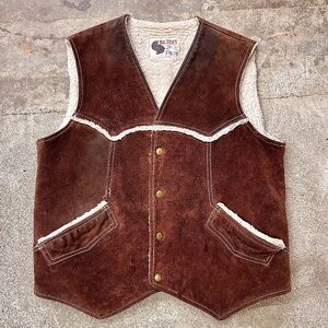 1970s Silton Distressed Suede Sherpa Vest Size XL